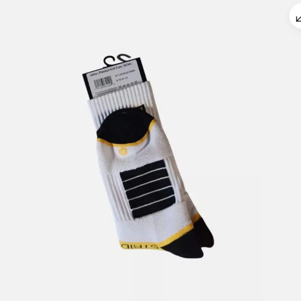 Strideline IDAHO Premium Knit Crew Socks Size: M/L Set of 2 Black White Yellow - Picture 7 of 10